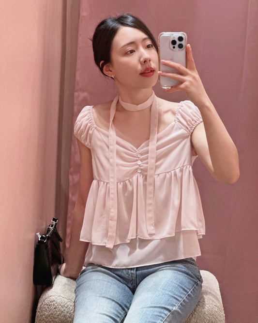 Chiffon Tie-Neck Blouse Set