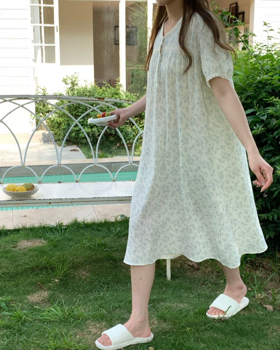 Blue Ditsy Floral Scrunchie Dress Set