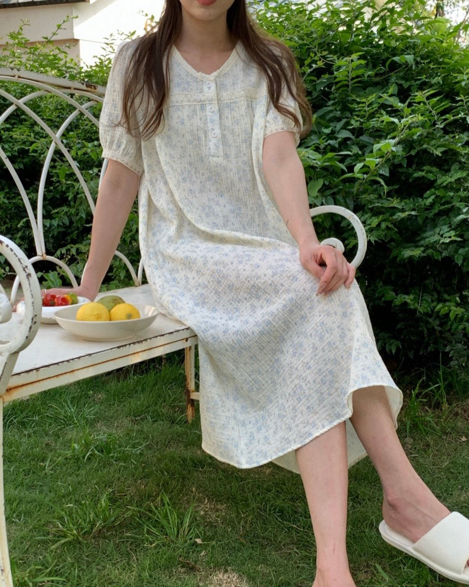 Blue Ditsy Floral Scrunchie Dress Set