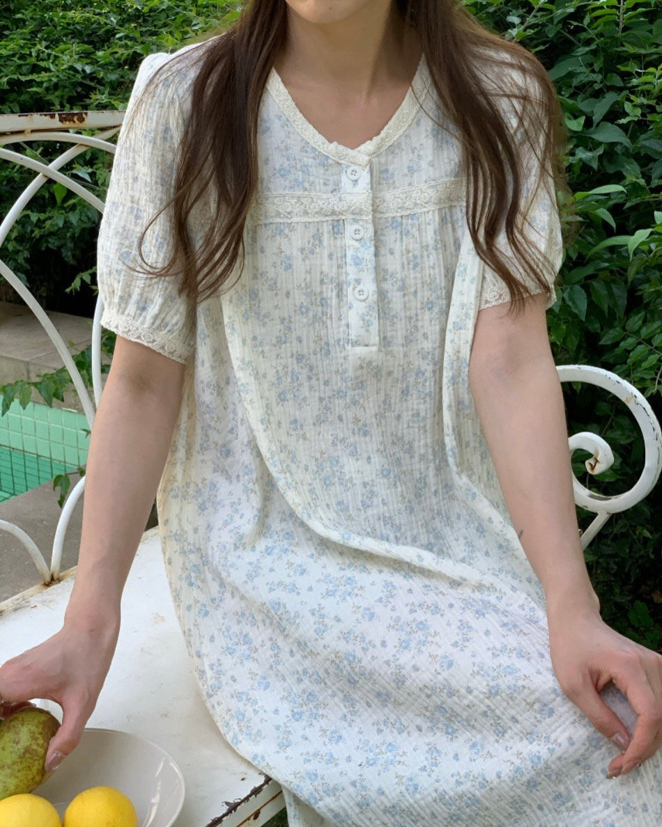Blue Ditsy Floral Scrunchie Dress Set
