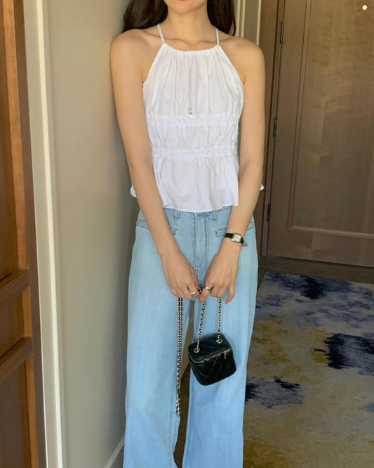 Smocked Halter Peplum Top