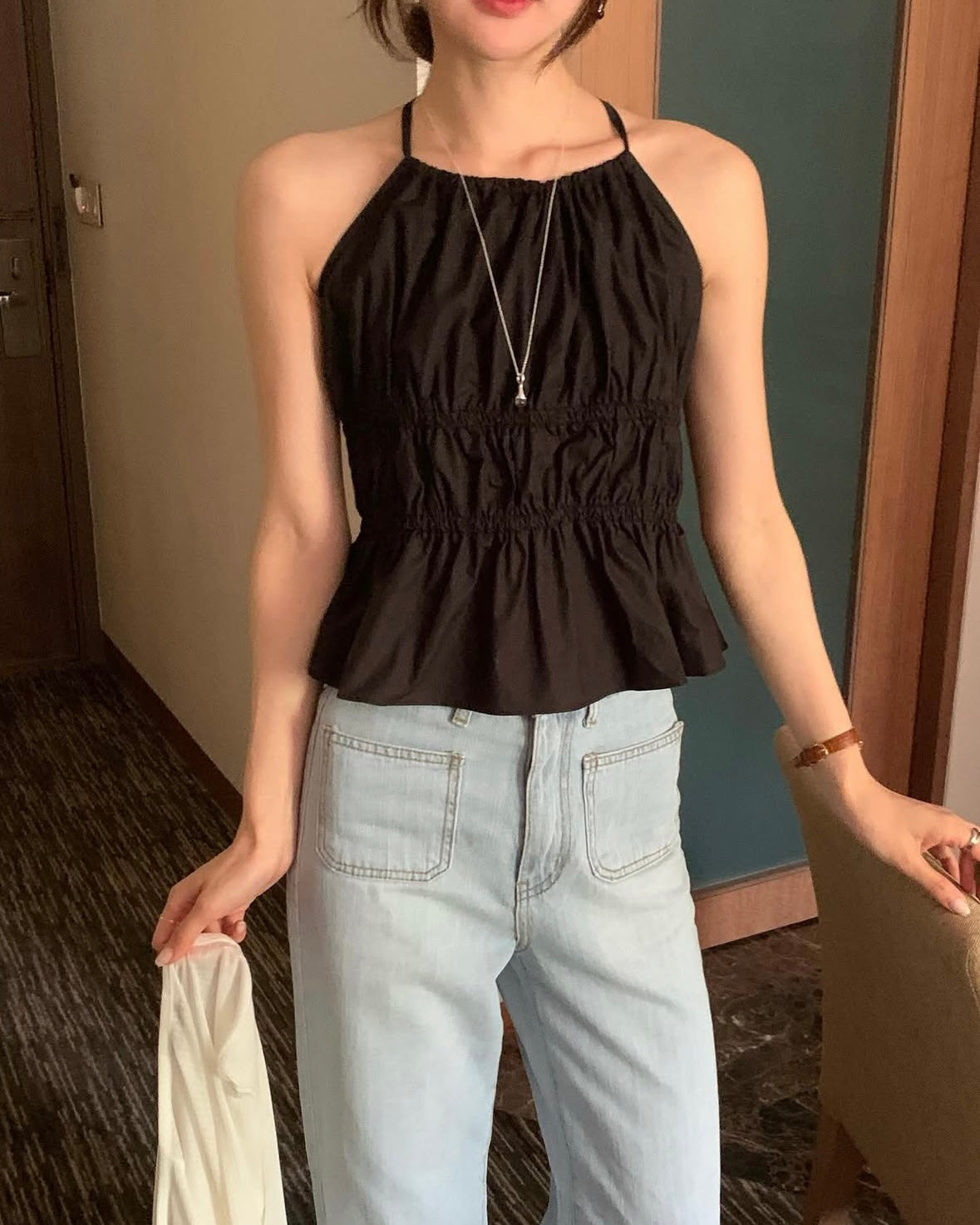 Smocked Halter Peplum Top