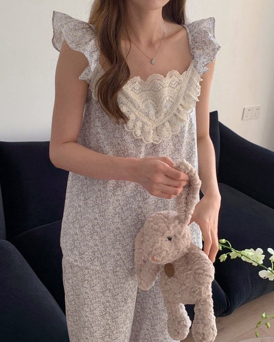 Lavender Floral Lace Pajama Set