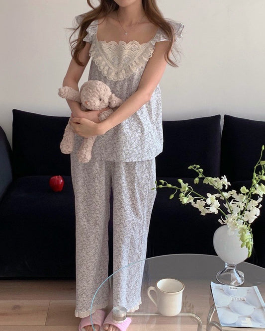 Lavender Floral Lace Pajama Set