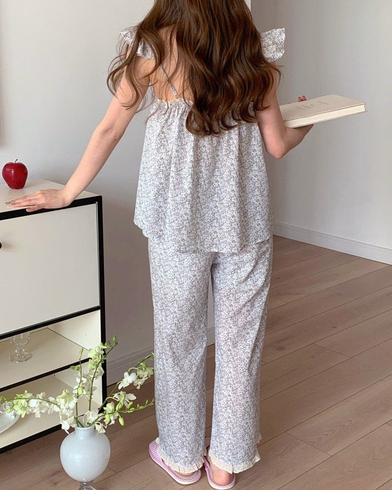 Lavender Floral Lace Pajama Set