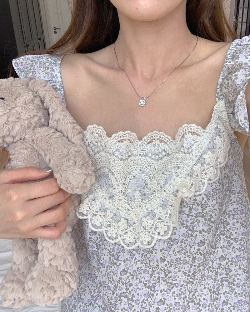 Lavender Floral Lace Pajama Set