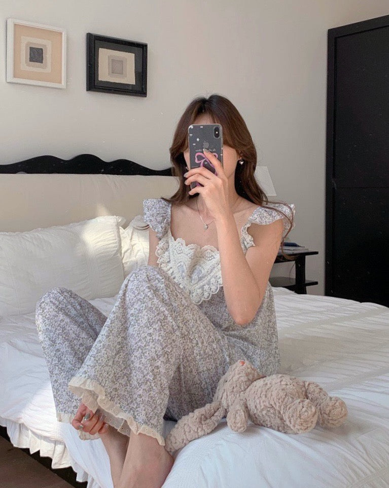 Lavender Floral Lace Pajama Set