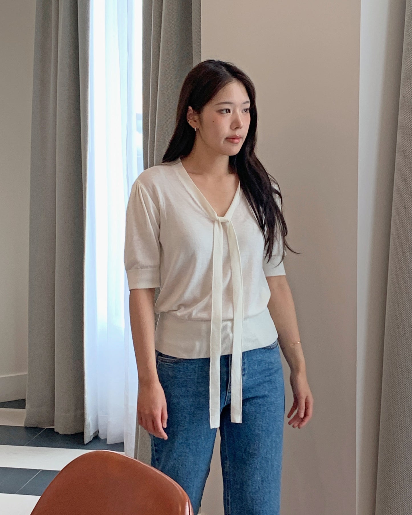 Silk Wool Tie Knit Top