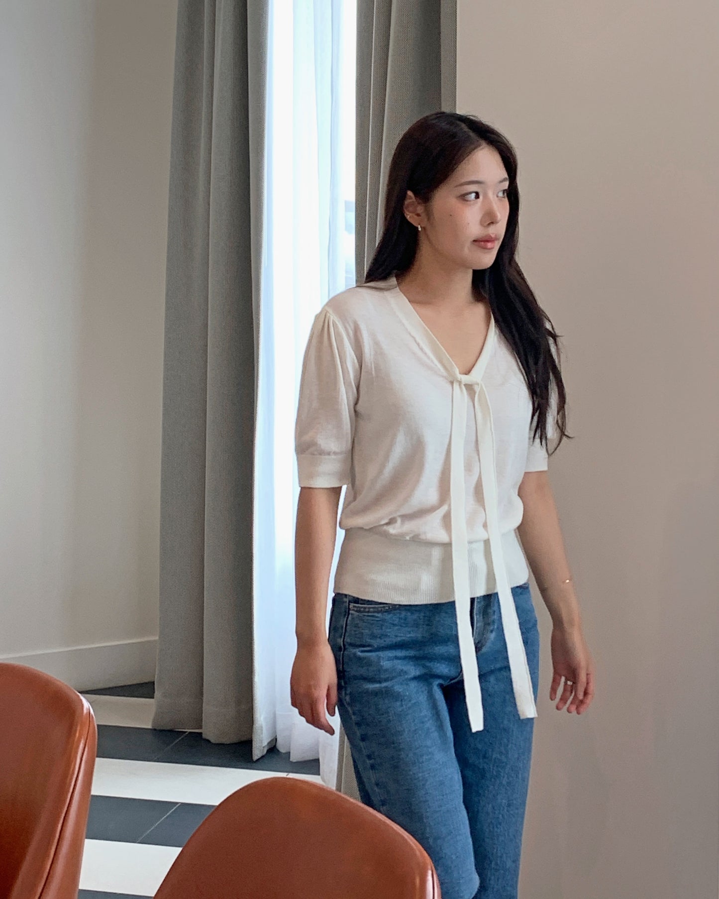 Silk Wool Tie Knit Top