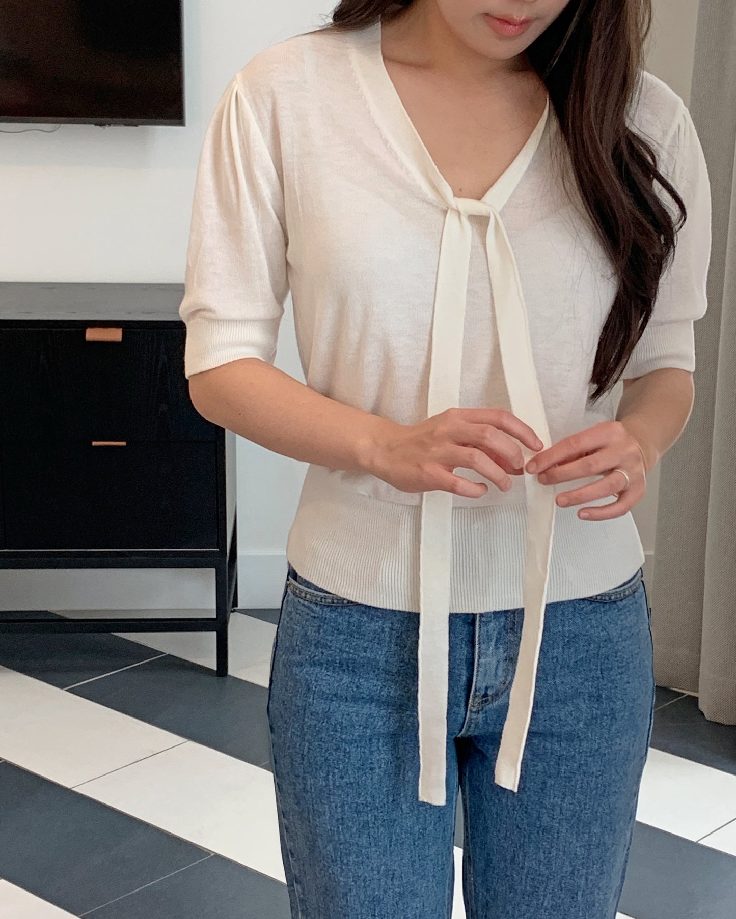 Silk Wool Tie Knit Top