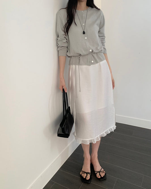 Ruffle Hem Waist Tie Midi Skirt