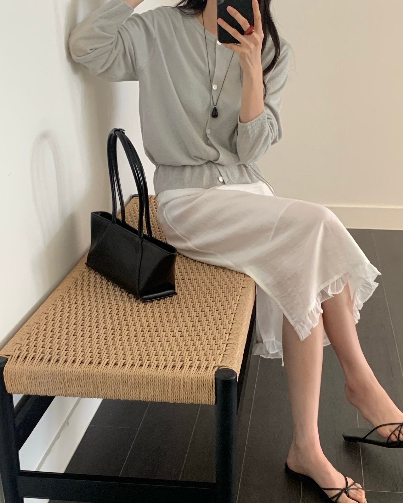 Ruffle Hem Waist Tie Midi Skirt