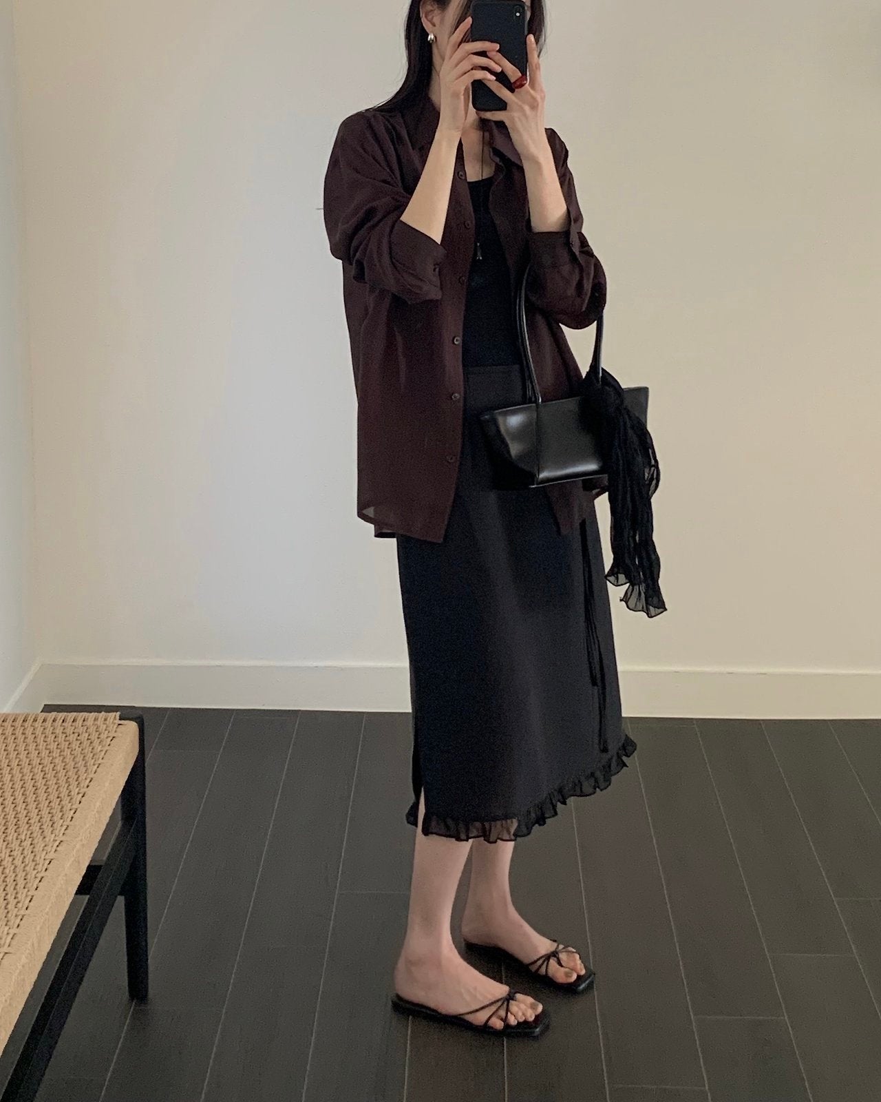 Ruffle Hem Waist Tie Midi Skirt