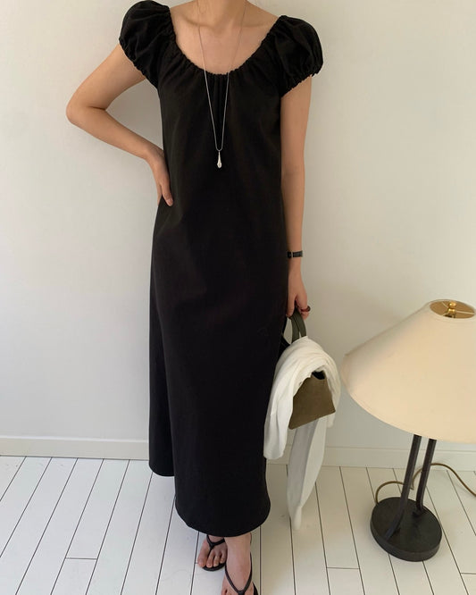 Puff Sleeve Cotton Maxi Dress