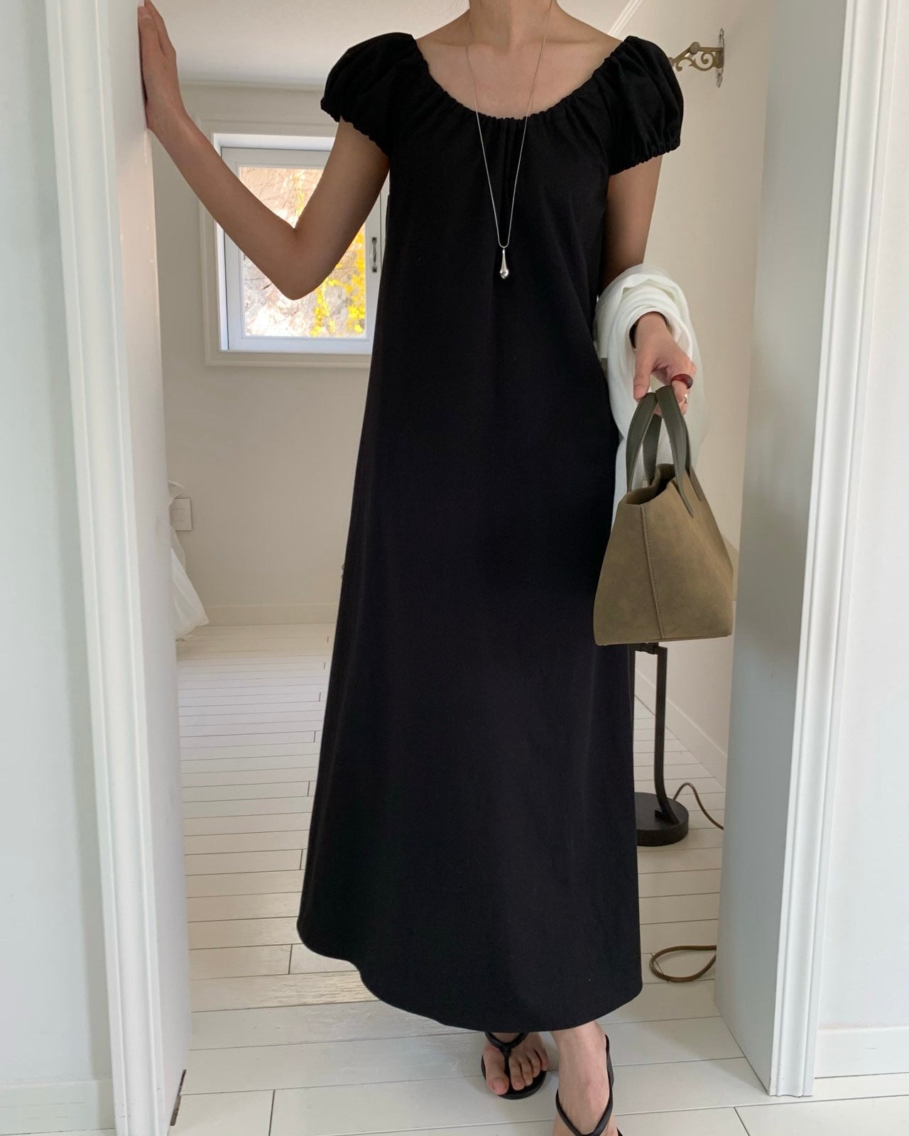 Puff Sleeve Cotton Maxi Dress