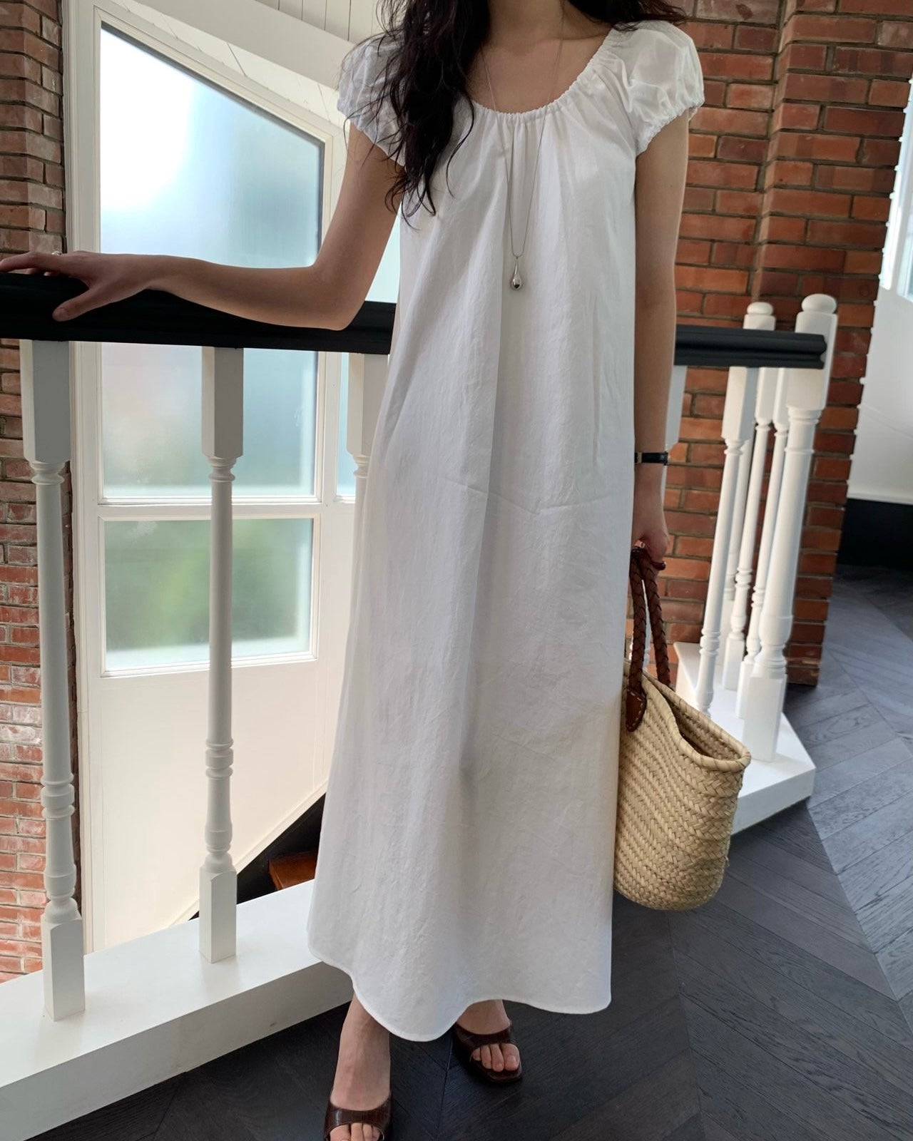 Puff Sleeve Cotton Maxi Dress