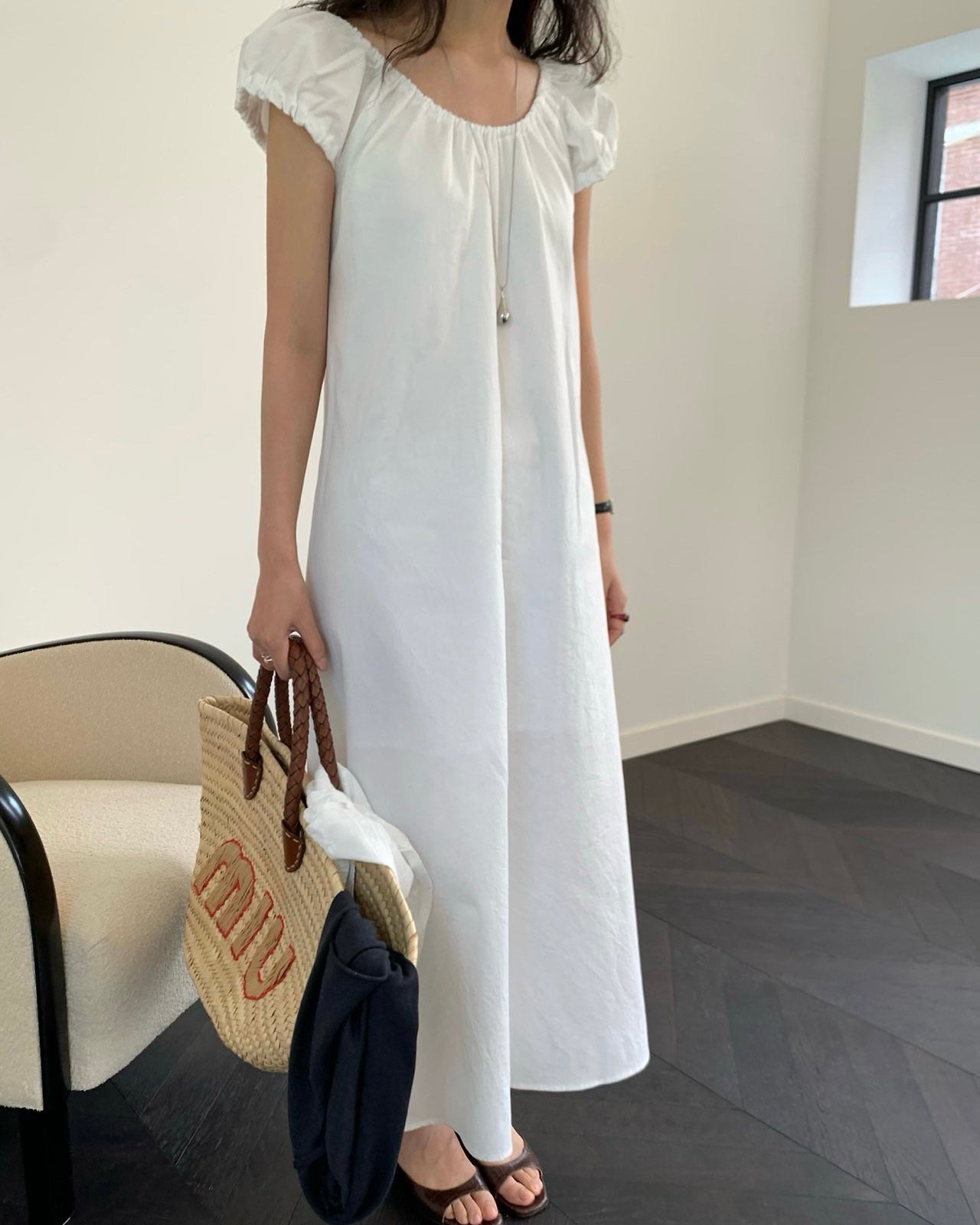 Puff Sleeve Cotton Maxi Dress