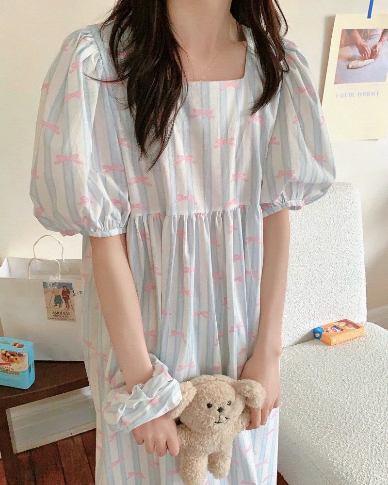 Sweet Bow Scrunchie Sleep Dress Set