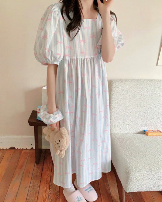 Sweet Bow Scrunchie Sleep Dress Set