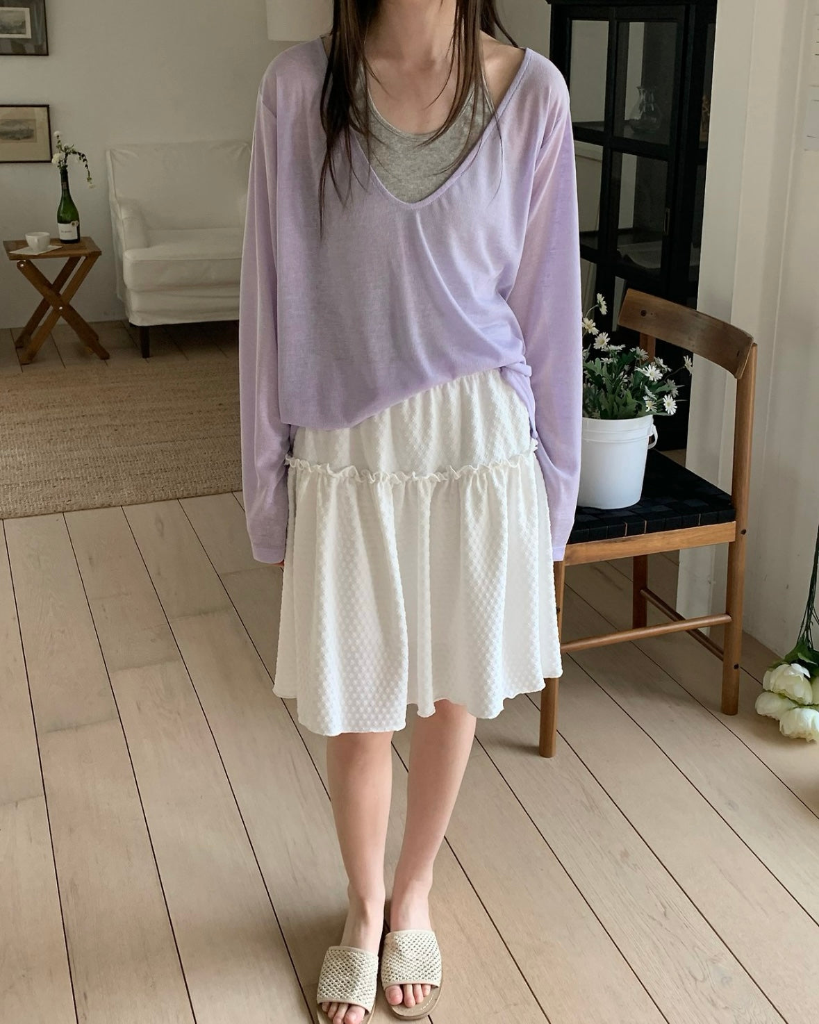Deep V Sheer Knit Top
