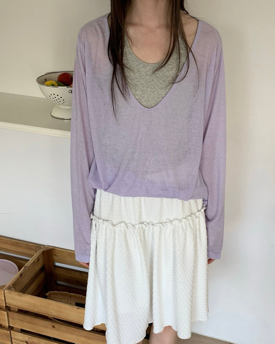 Deep V Sheer Knit Top