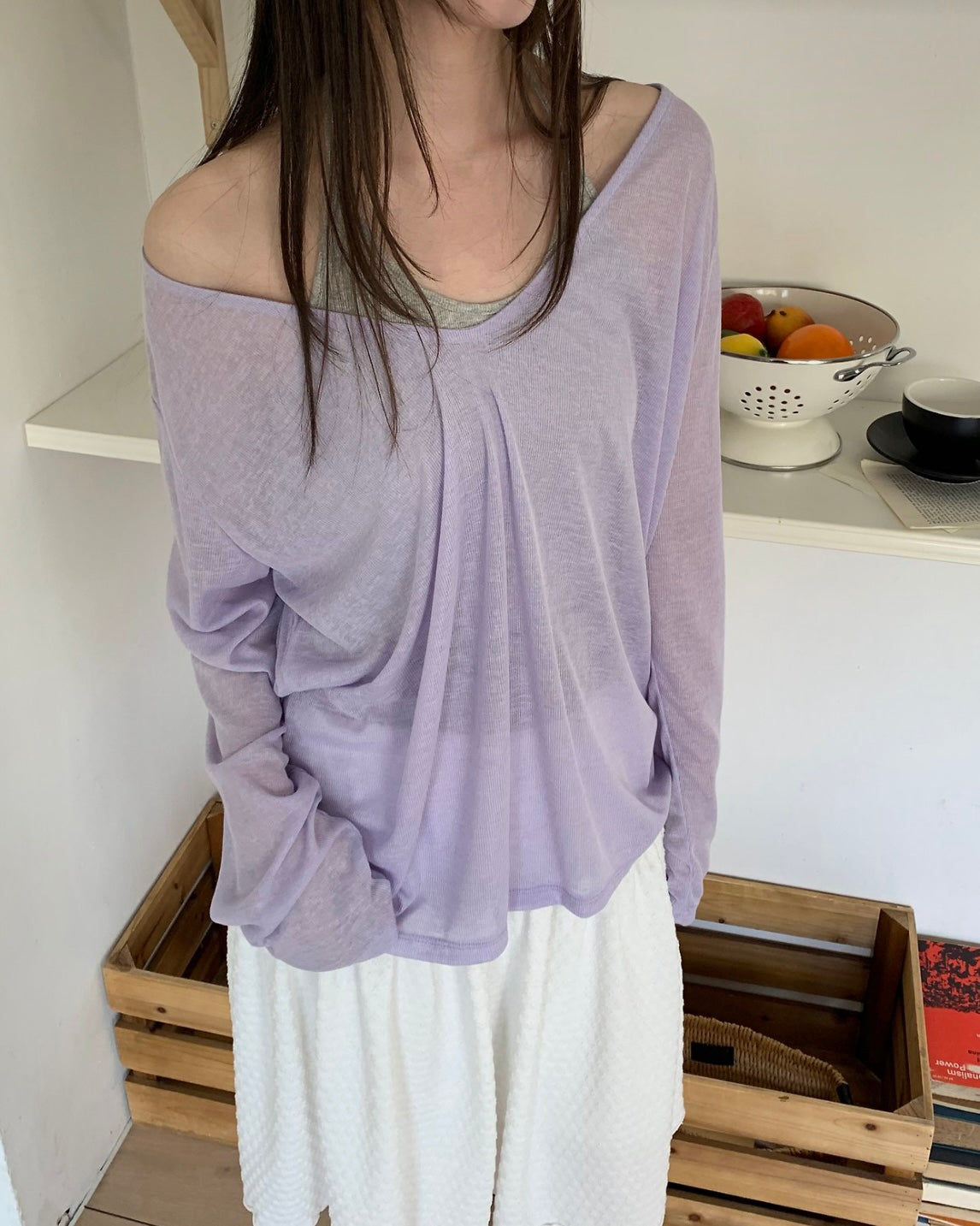 Deep V Sheer Knit Top