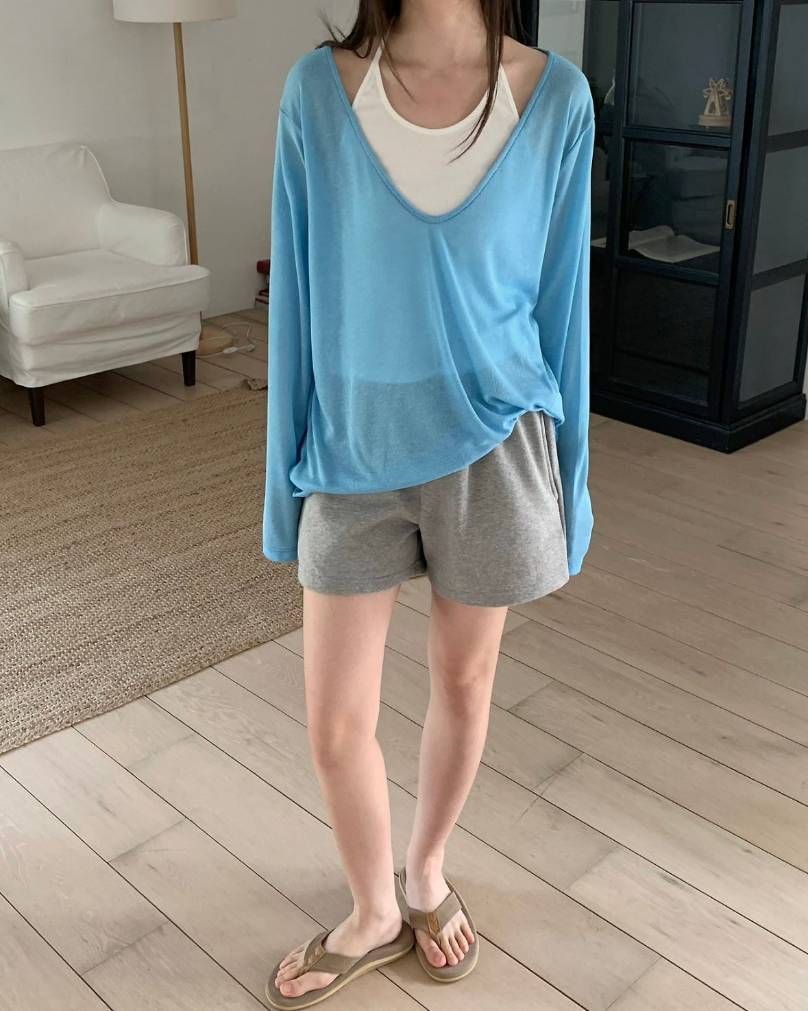 Deep V Sheer Knit Top