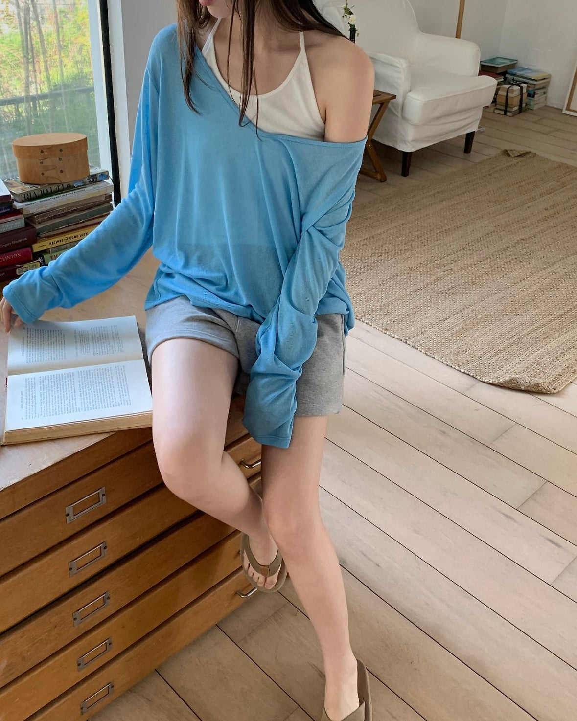 Deep V Sheer Knit Top
