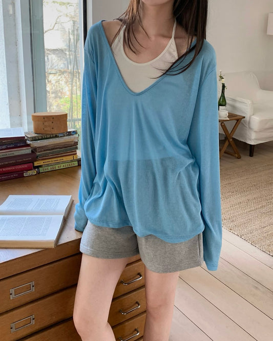 Deep V Sheer Knit Top