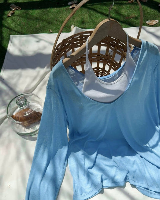 Deep V Sheer Knit Top