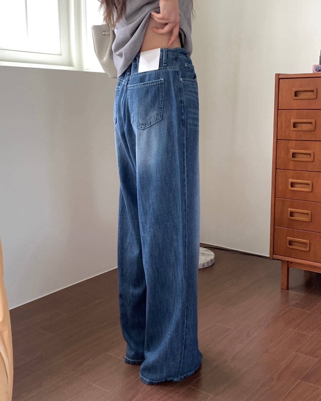 Drawstring Wide Leg Denim Pants