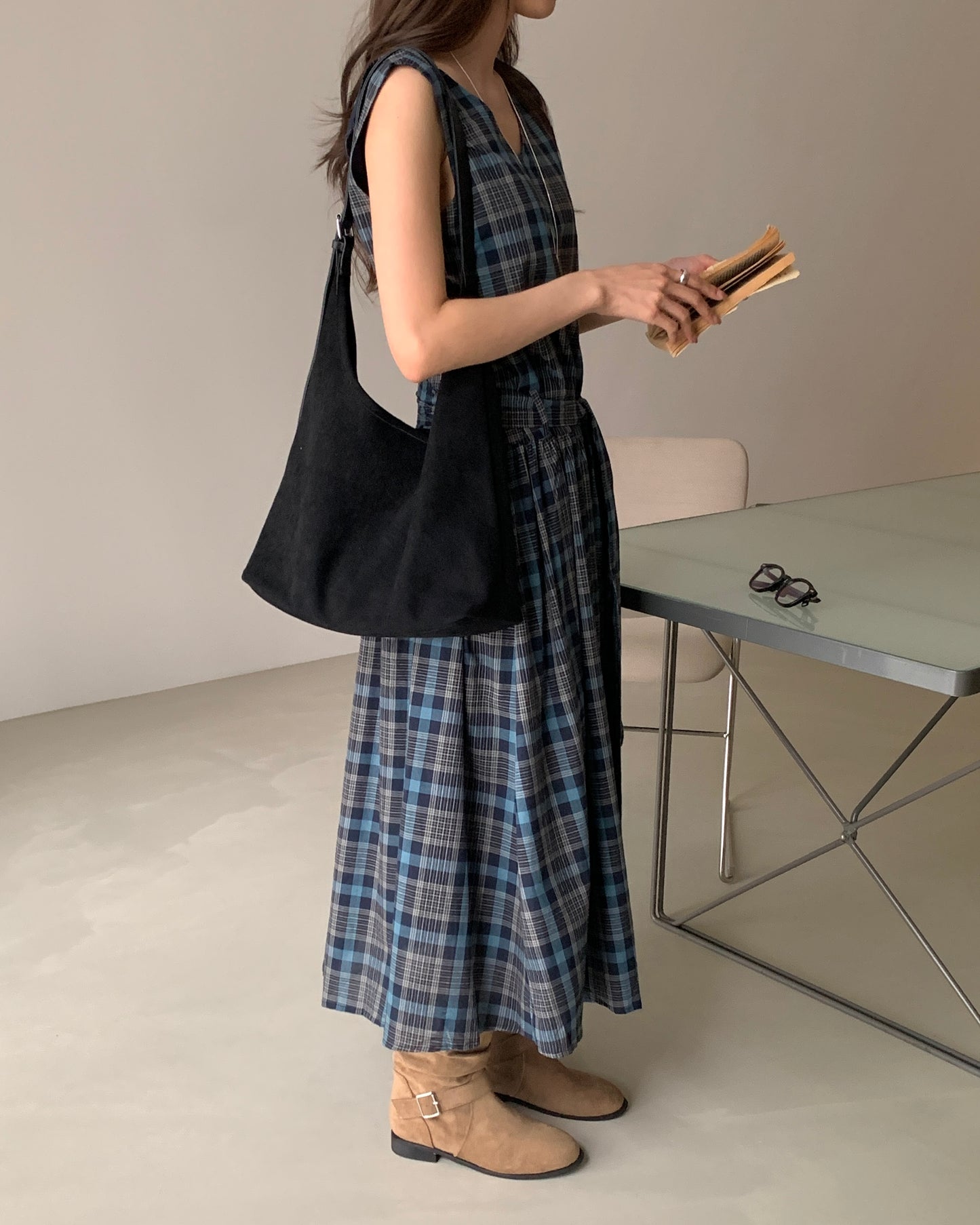 Blue Plaid Sleeveless Dress