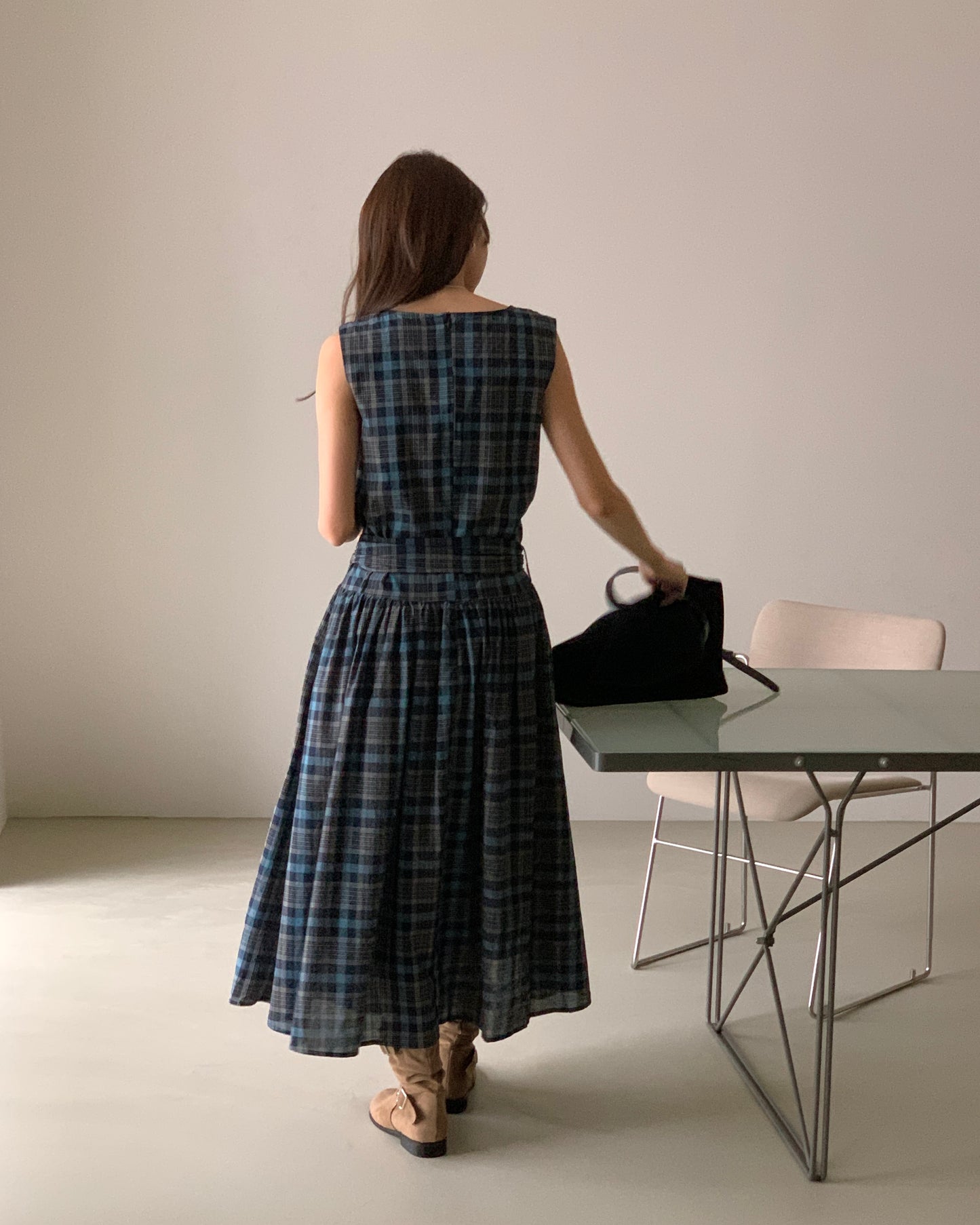 Blue Plaid Sleeveless Dress