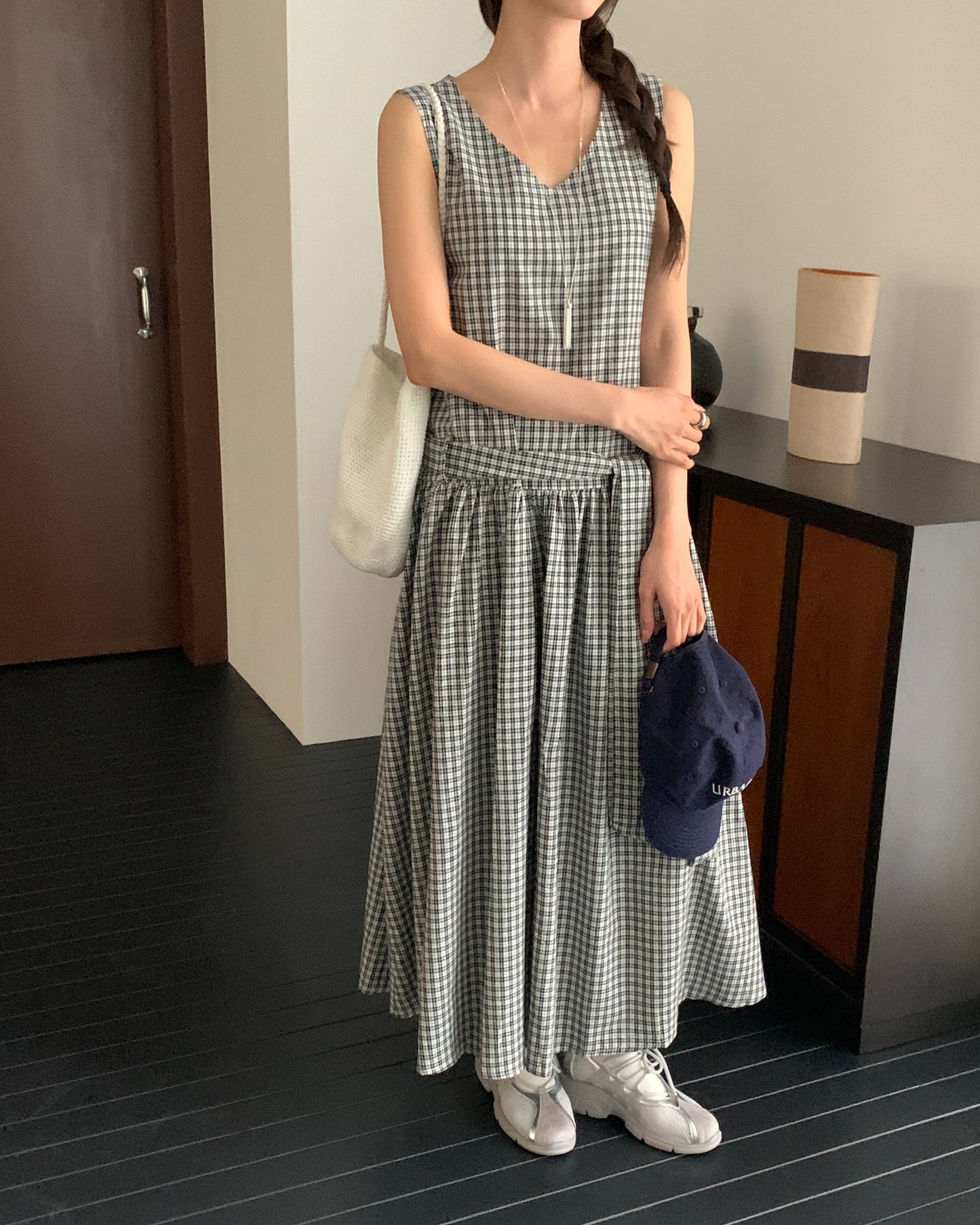 Black & White Plaid Sleeveless Dress