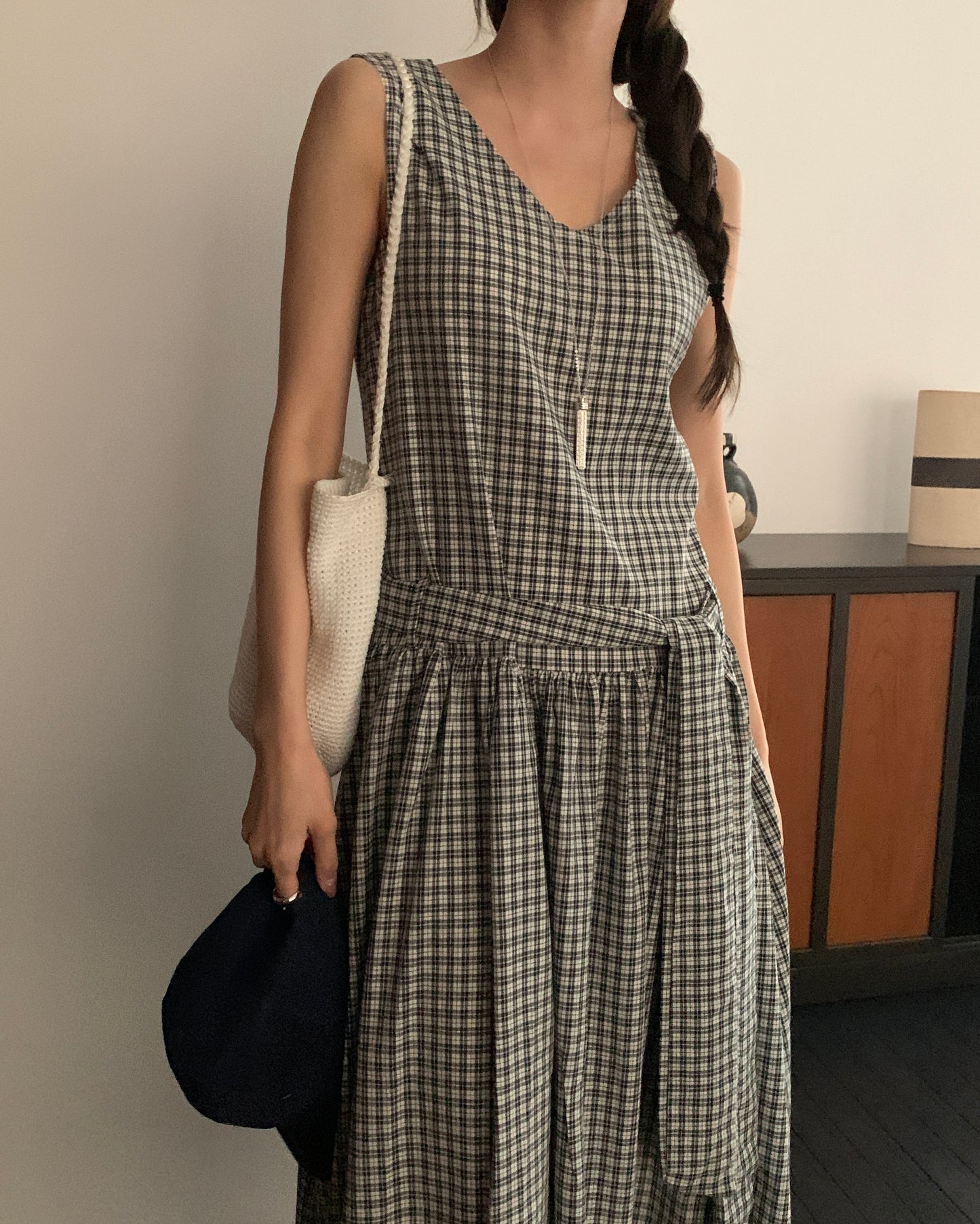 Black & White Plaid Sleeveless Dress