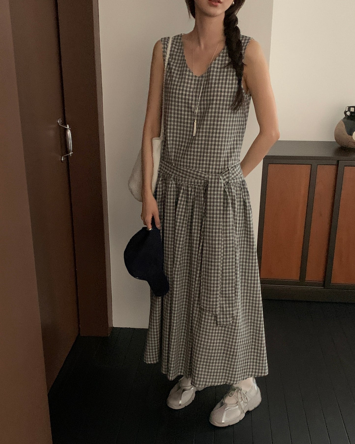 Black & White Plaid Sleeveless Dress