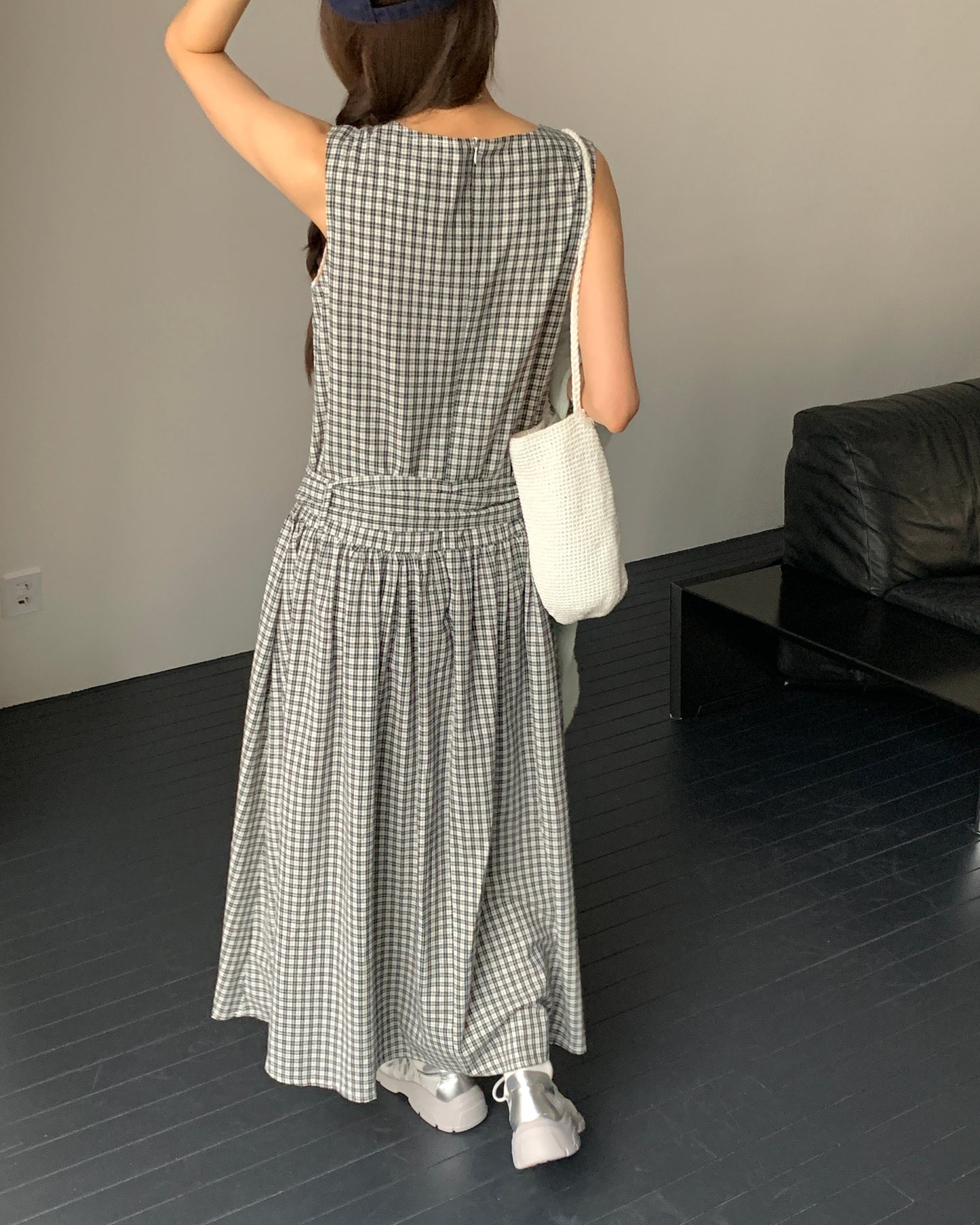 Black & White Plaid Sleeveless Dress