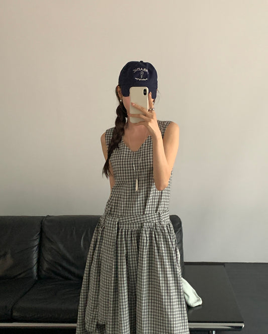 Black & White Plaid Sleeveless Dress