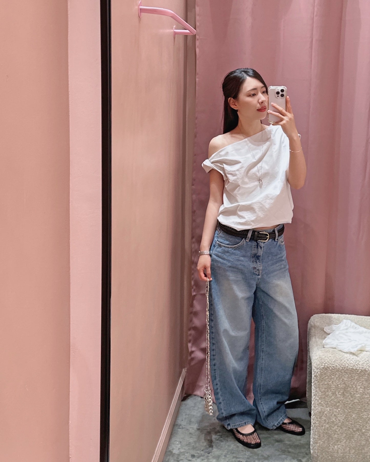 Asymmetric Shoulder Cotton Blouse
