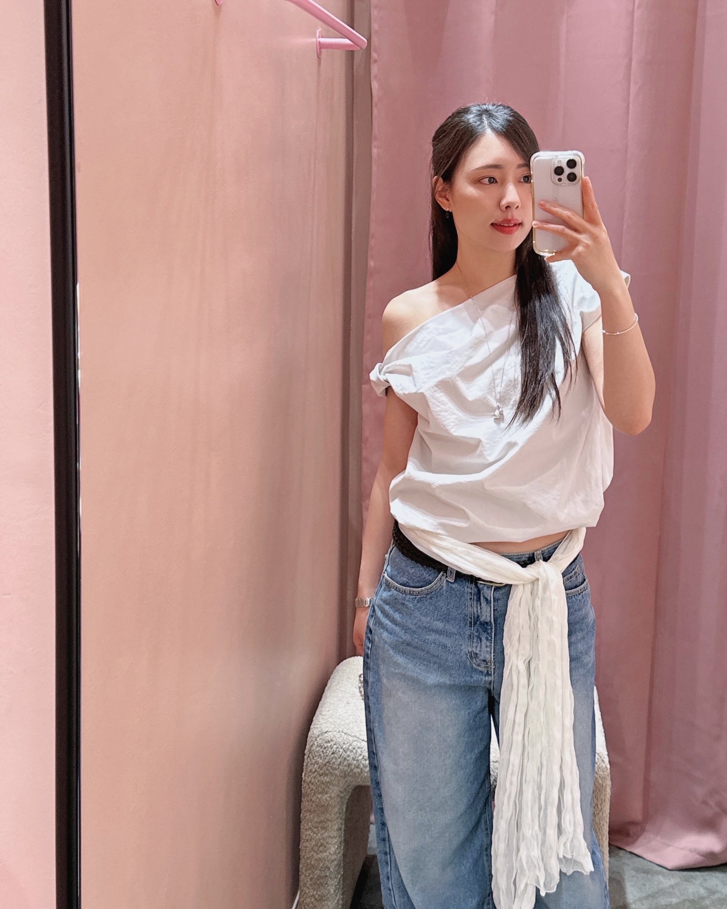 Asymmetric Shoulder Cotton Blouse