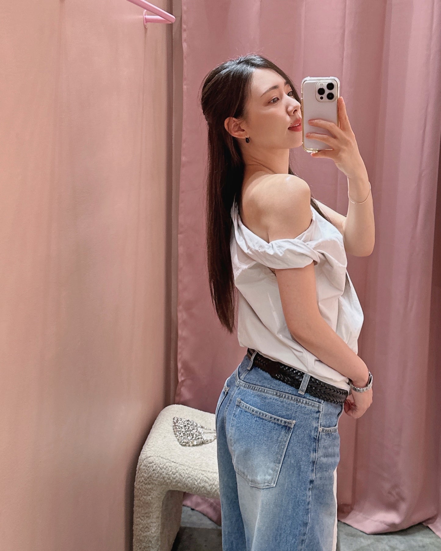 Asymmetric Shoulder Cotton Blouse
