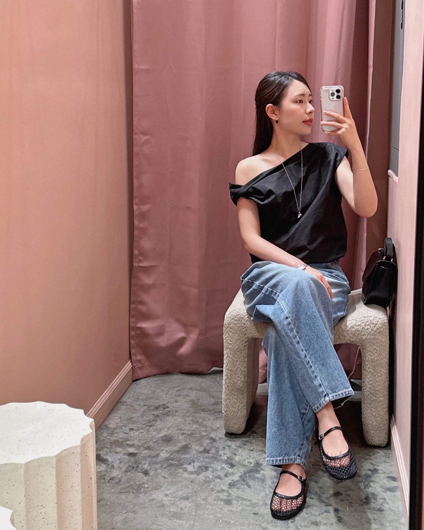 Asymmetric Shoulder Cotton Blouse