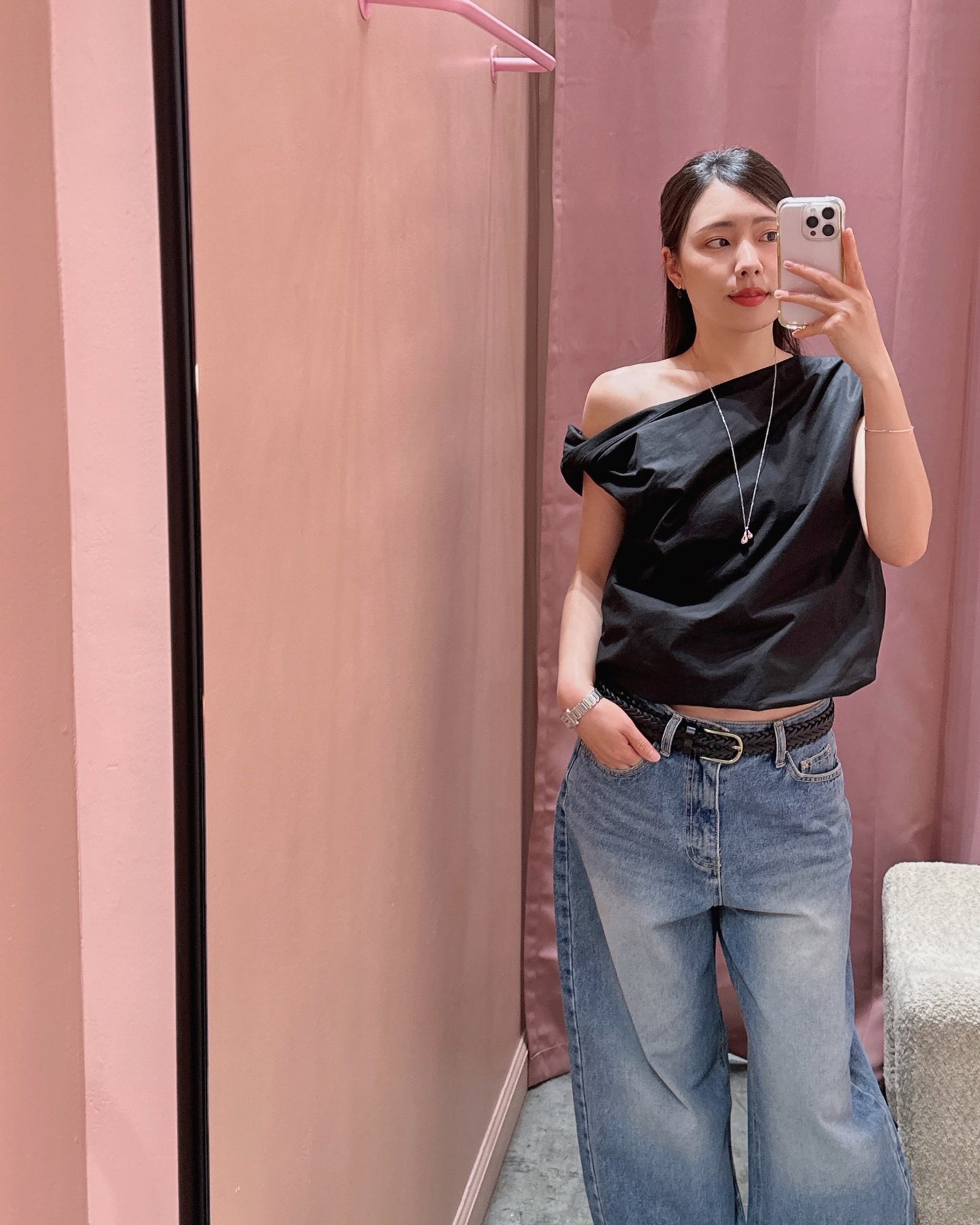 Asymmetric Shoulder Cotton Blouse