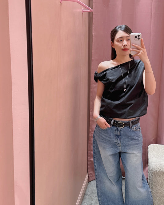 Asymmetric Shoulder Cotton Blouse