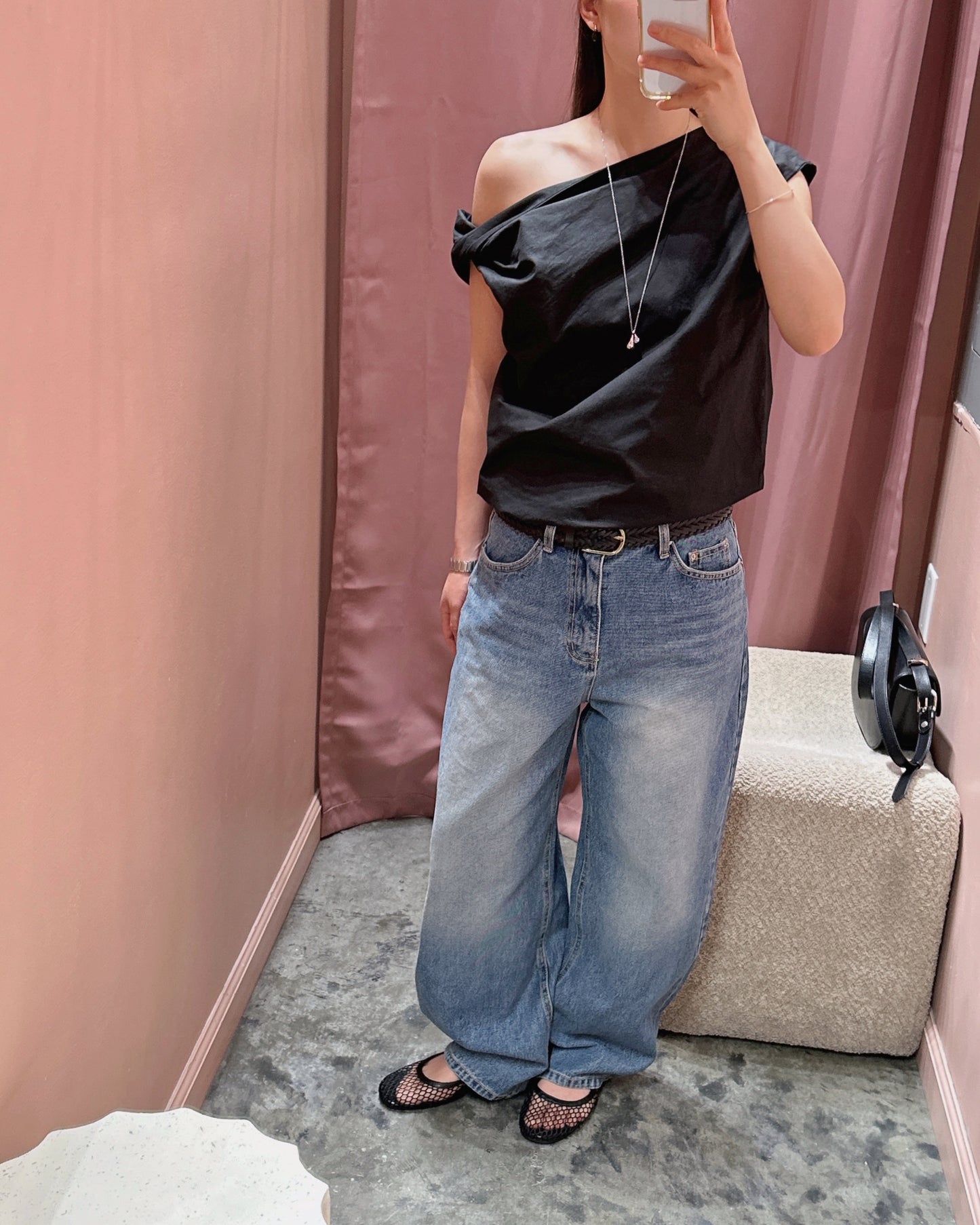 Asymmetric Shoulder Cotton Blouse
