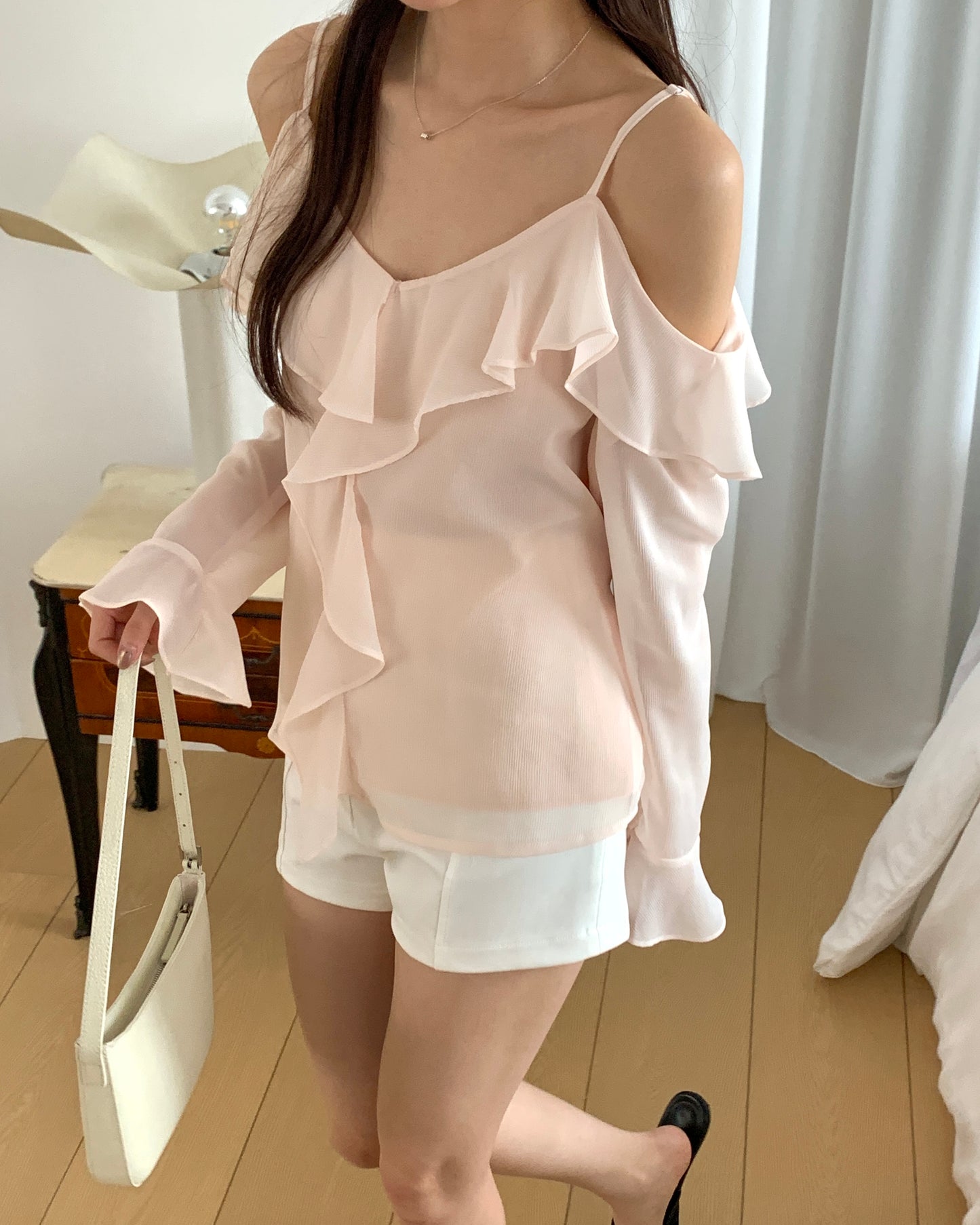 Ruffle Cold Shoulder Blouse