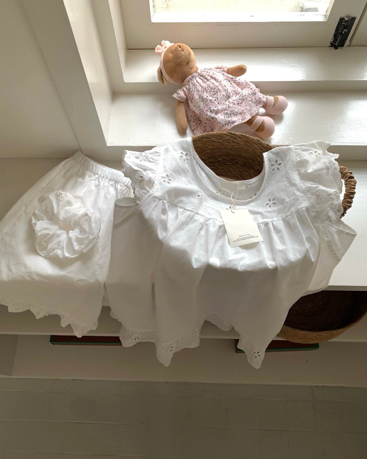 Floral Cutwork Pajama Set with Scrunchie
