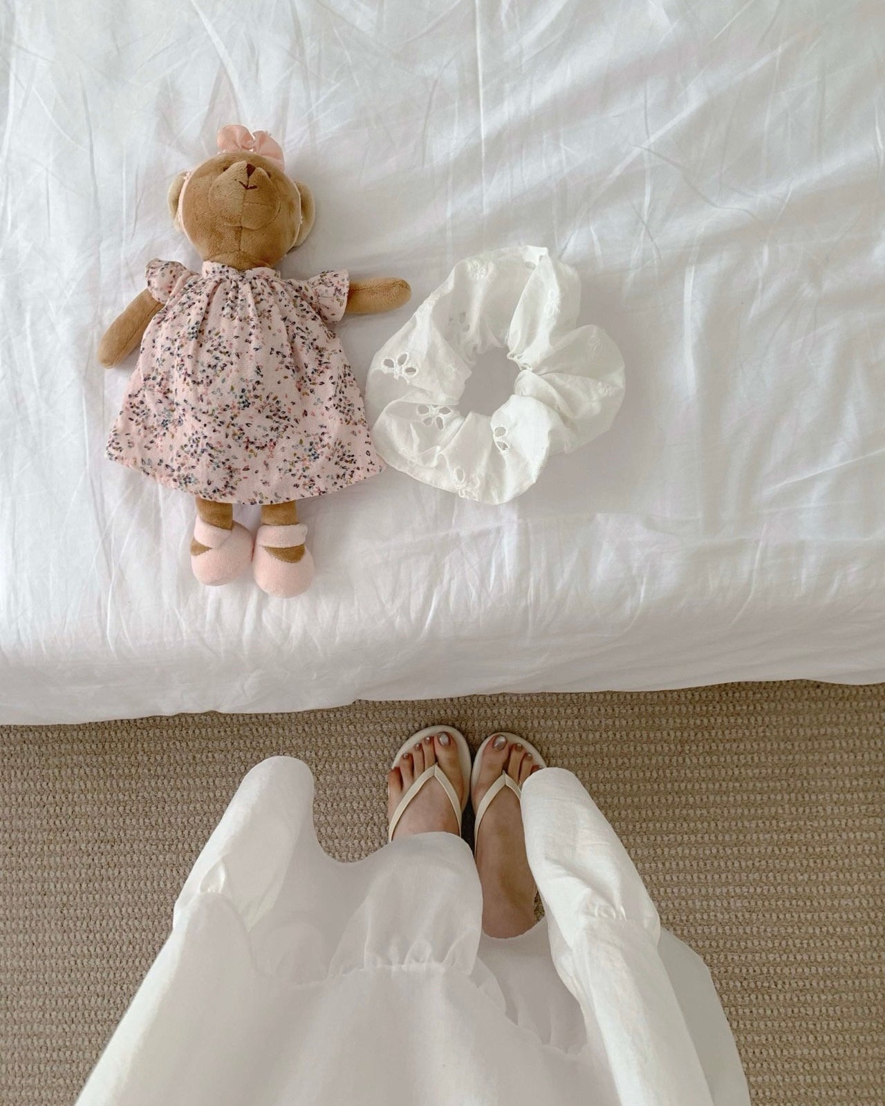 Floral Cutwork Pajama Dress with Scrunchie
