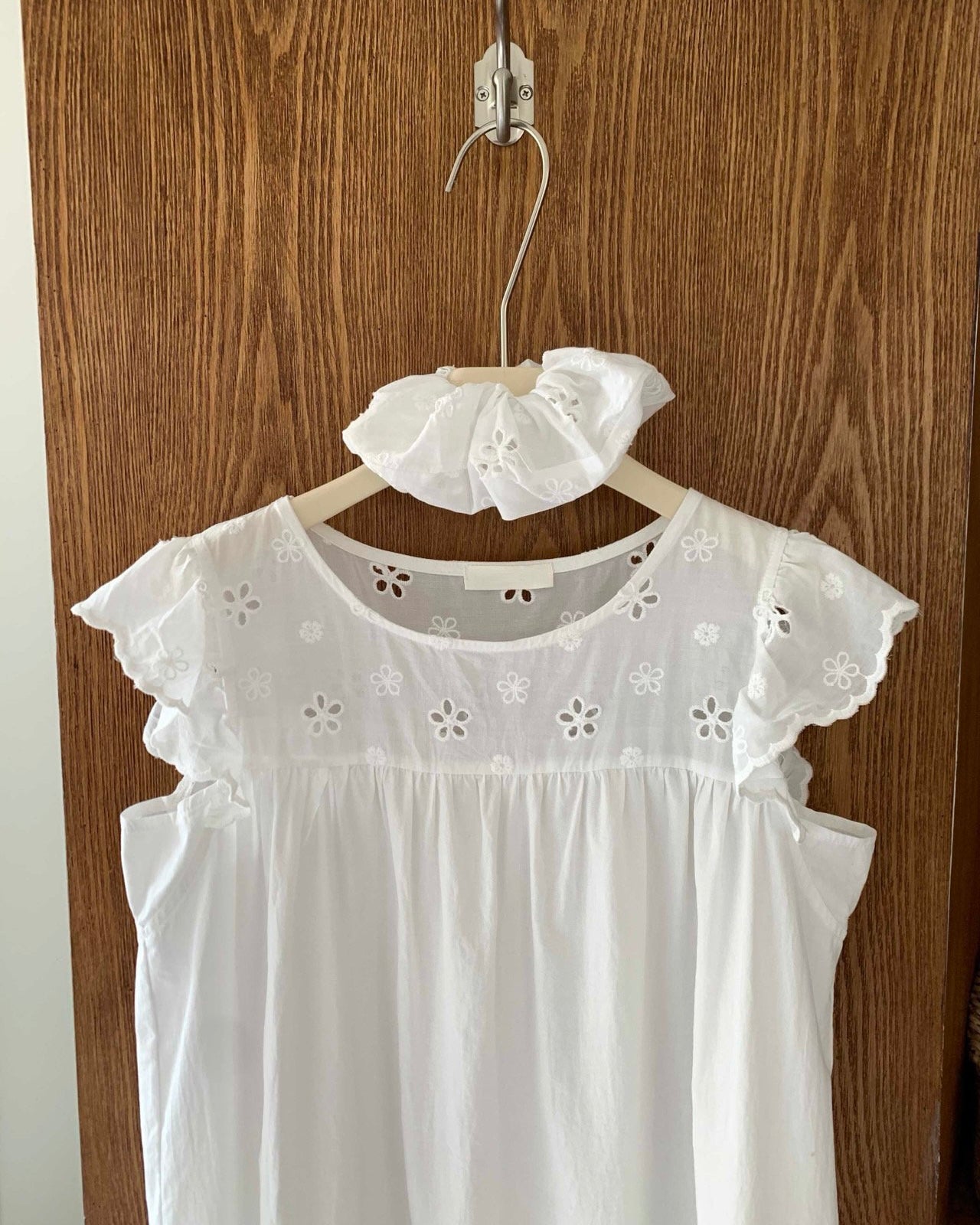 Floral Cutwork Pajama Dress with Scrunchie