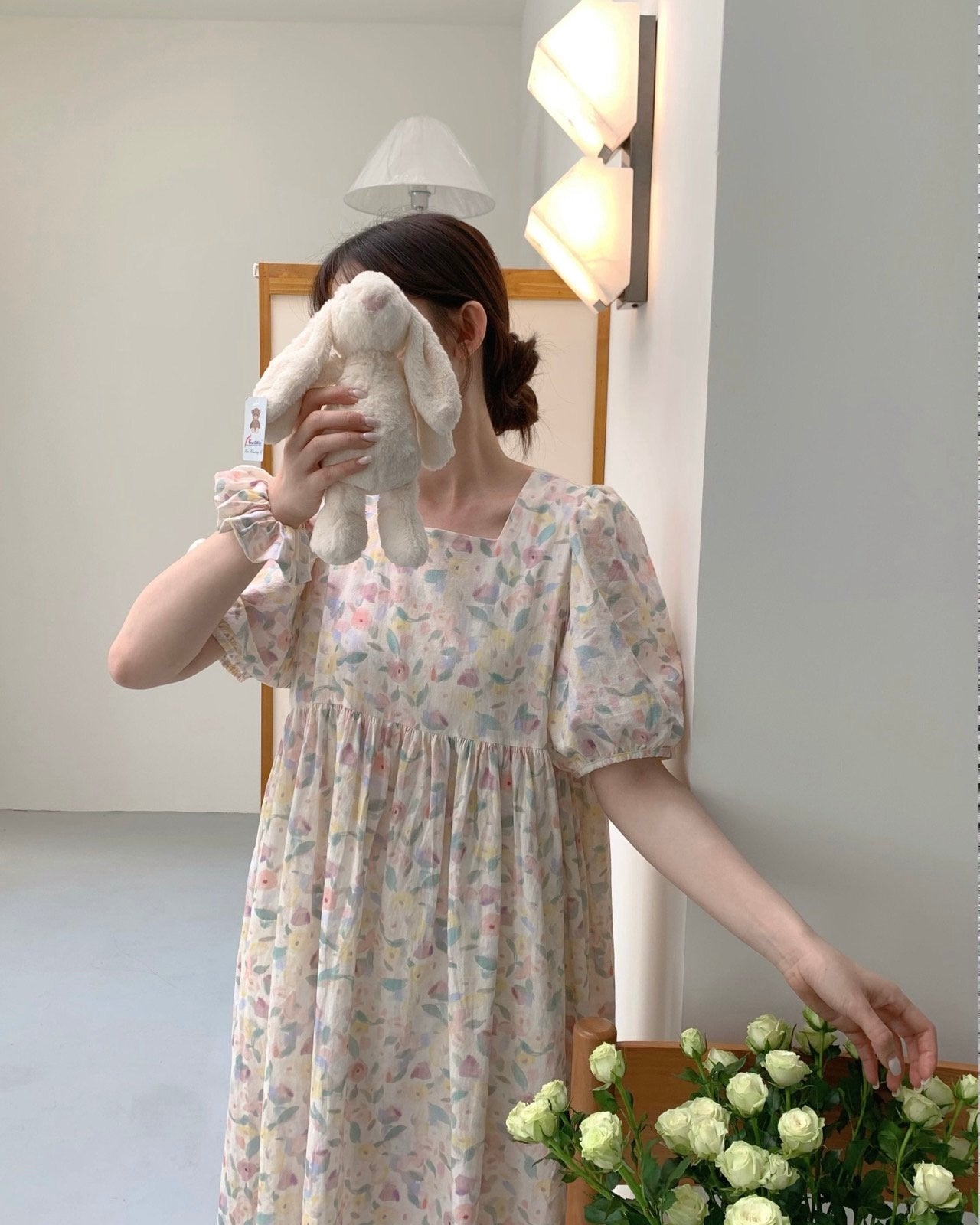 Pastel Floral Pajama Dress with Scrunchie